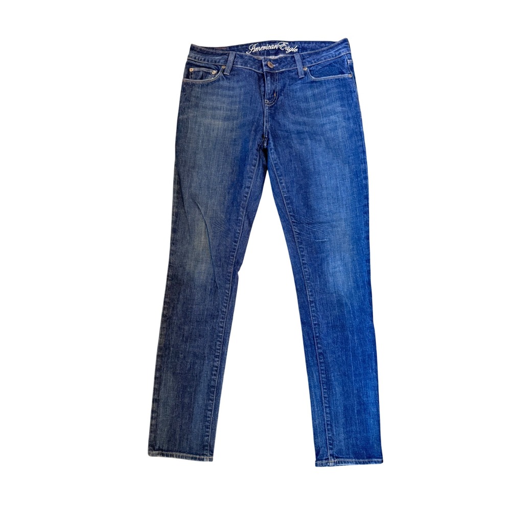American Eagle Women Skinny Jeans Blue Denim Medium Wash Size 8 Regular Stretch